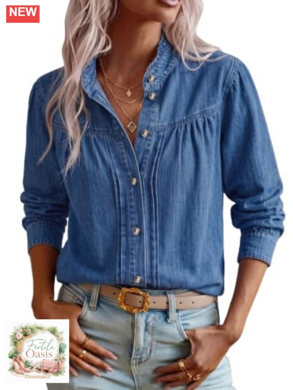 Sidefeel Womens Denim Shirt Button Down Long Sleeve Jean Blouses Tops